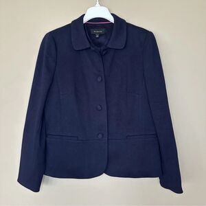 Talbots cropped boxy classic navy blue modal Women Blazer suit jacket sz 10 NWT